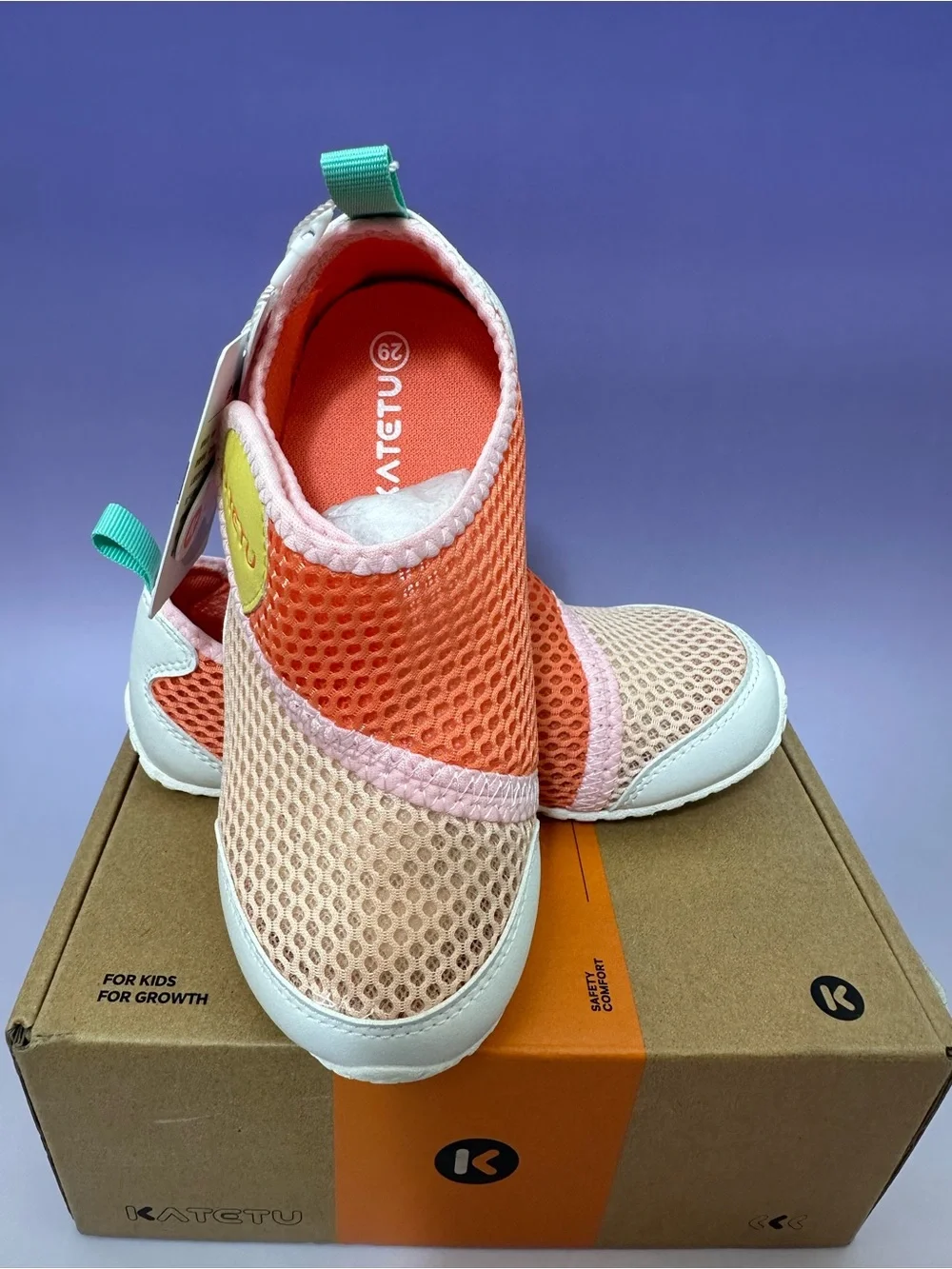 Kids Pink & Orange Mesh Slip-On Sneakers Lightweight Casual Shoes